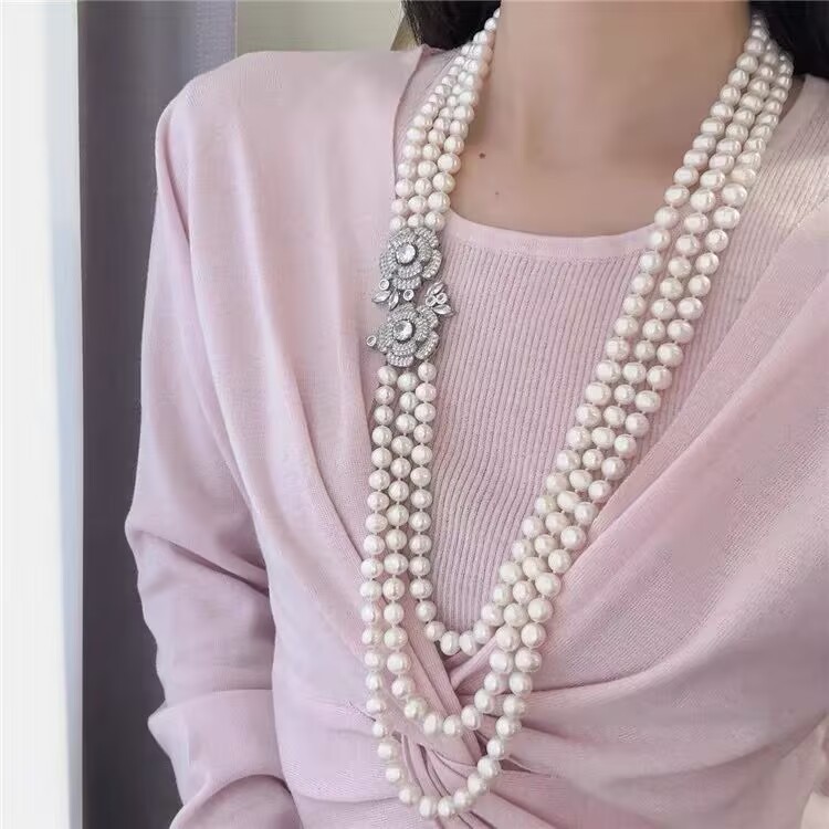 gorgeous 8-9mm south sea white pearl necklace 24″26″28″