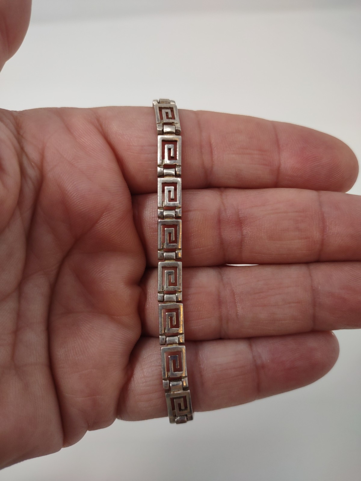 Sterling Silver Greek Key Link Bracelet 7 Inch 925