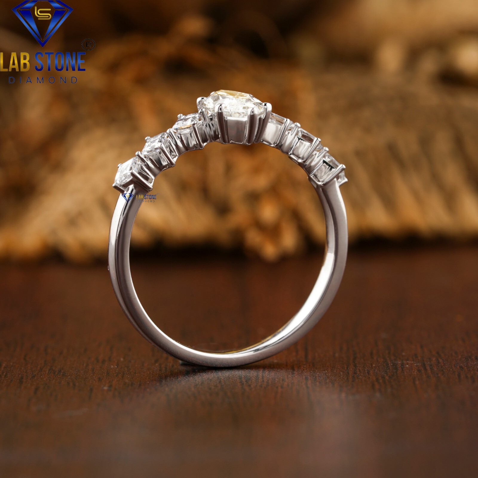 Women’s Marquise&Carre LabGrown Diamond Engagement Ring in 925 Silver 0.77ct TDW