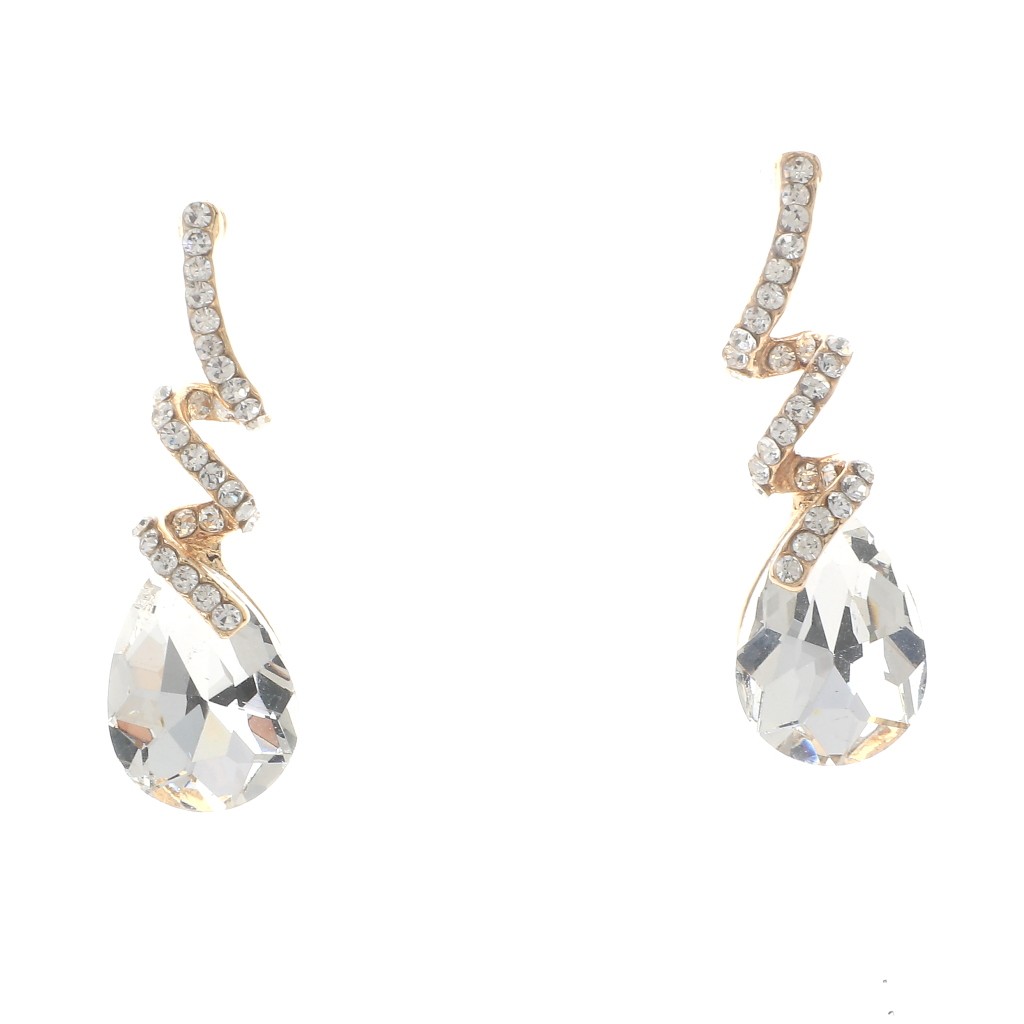 Gold Tone Alloy Metal Crystal Rhinestone Drop Post Earrings ER2617-GCL