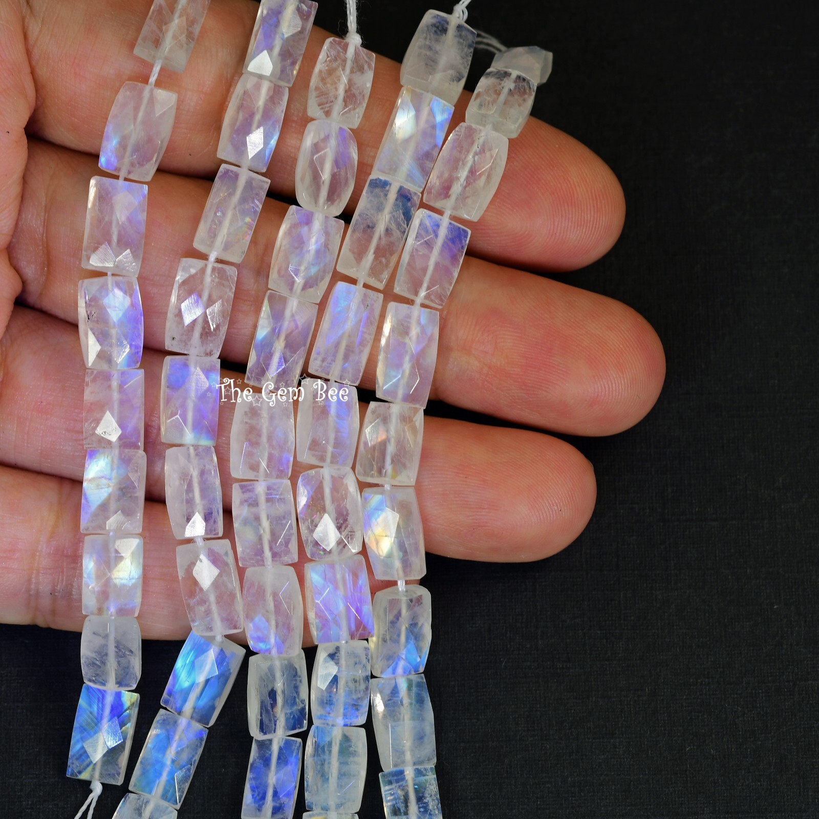 Rainbow Moonstone Faceted Tapered Rectangular Kite Center-Drilled Bead 3.6″