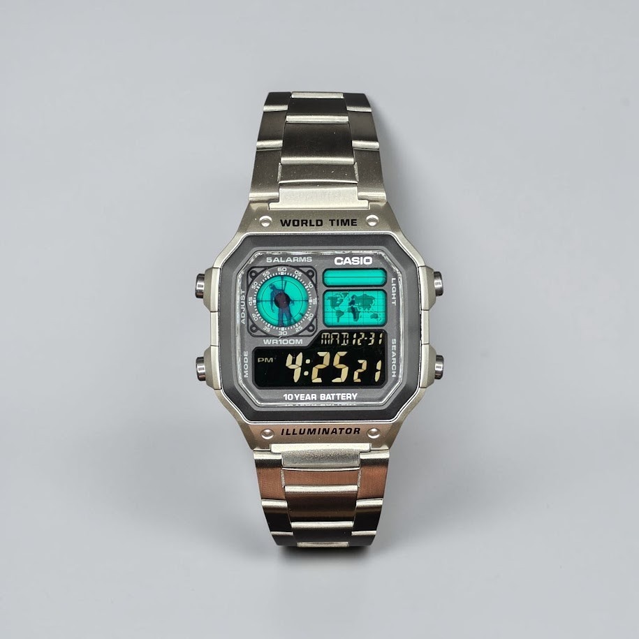 Zombie DayZ CASIO AE-1200WHD. Royale Watch Mod. Negative Display. Silver