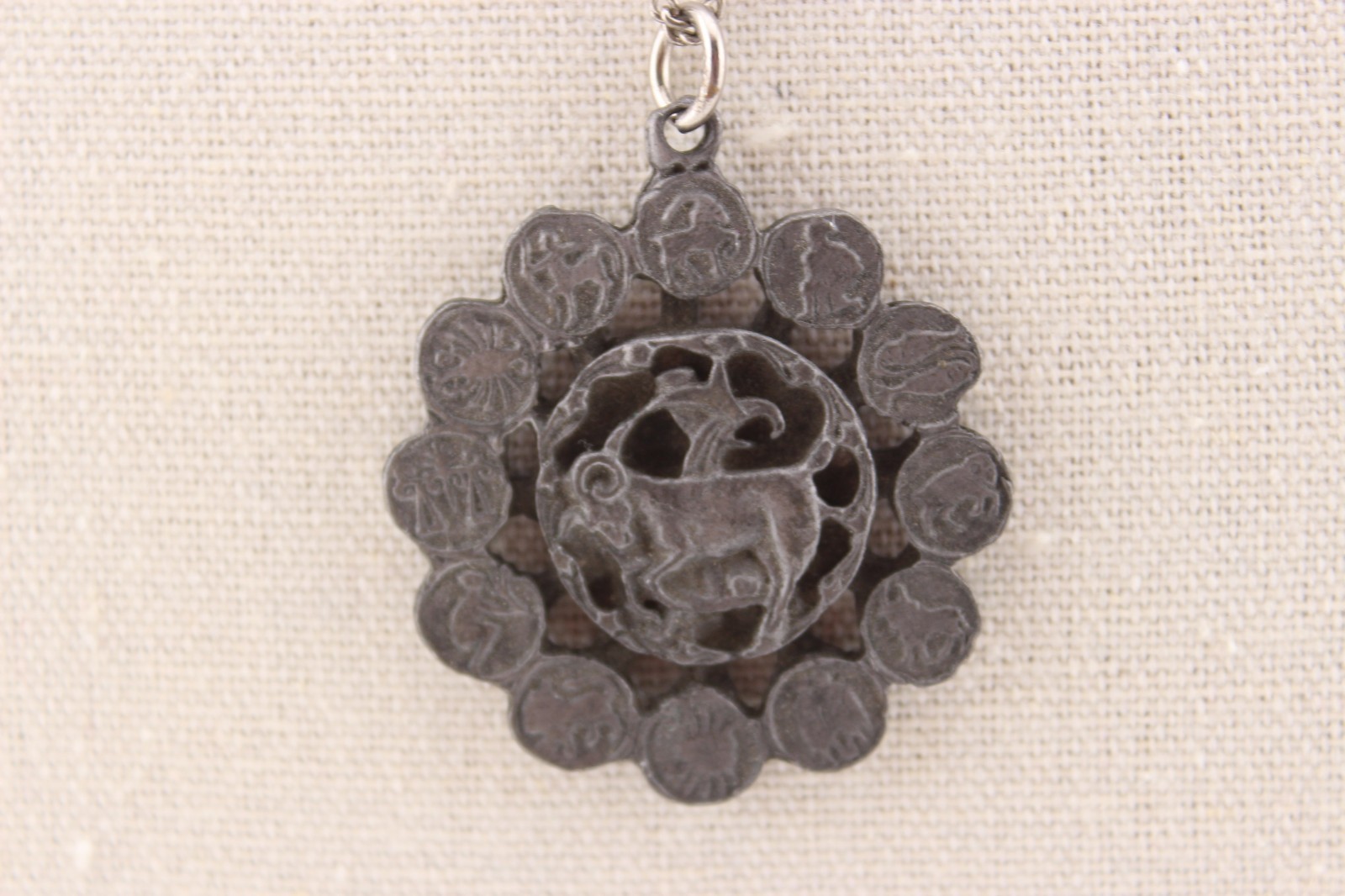 Vintage pewter Capricorn astrology zodiac sign Horoscope pendant necklace 18″