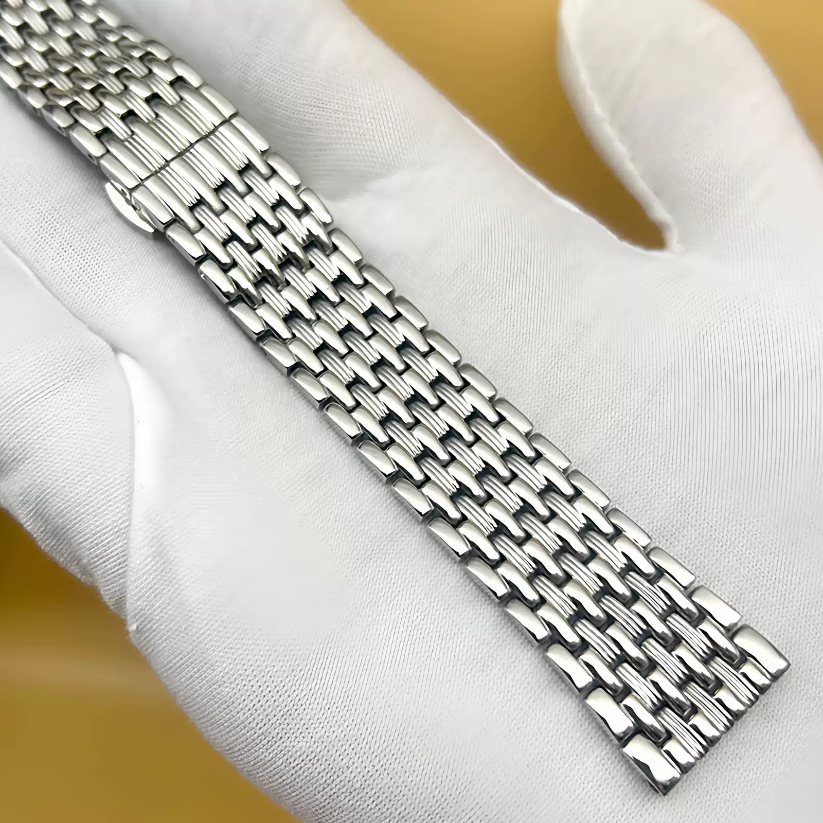 New 14mm-24mm 9Bead Solid Stainless Steel Watch Band Butterfly Clasp Strap