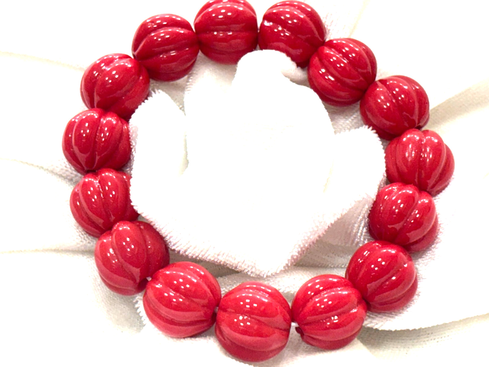 RED CORAL MELON CARVED 13 MM SMOOTH GEMSTONE BEADS 7″INCH 1 BRACELET