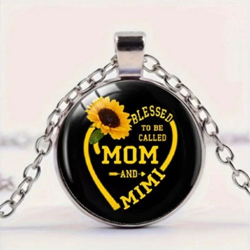 Blessed To Be Called MOM Sunflower Round Glass Pendant Necklace