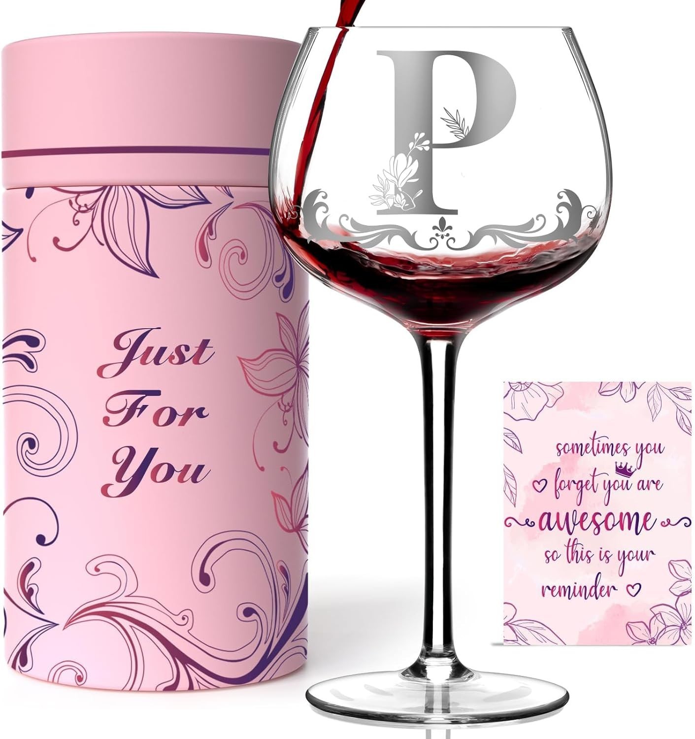Personalized Monogram Gifts Women Customized Initial A-Z Wine Glass Unique