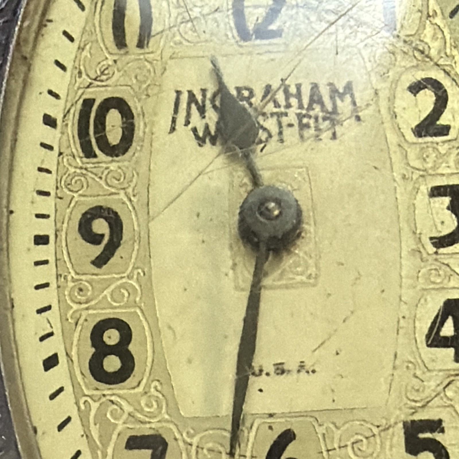 Ingraham Westfield Manual Tonneau Silver Cream Arabic Dial Black Leather 7J