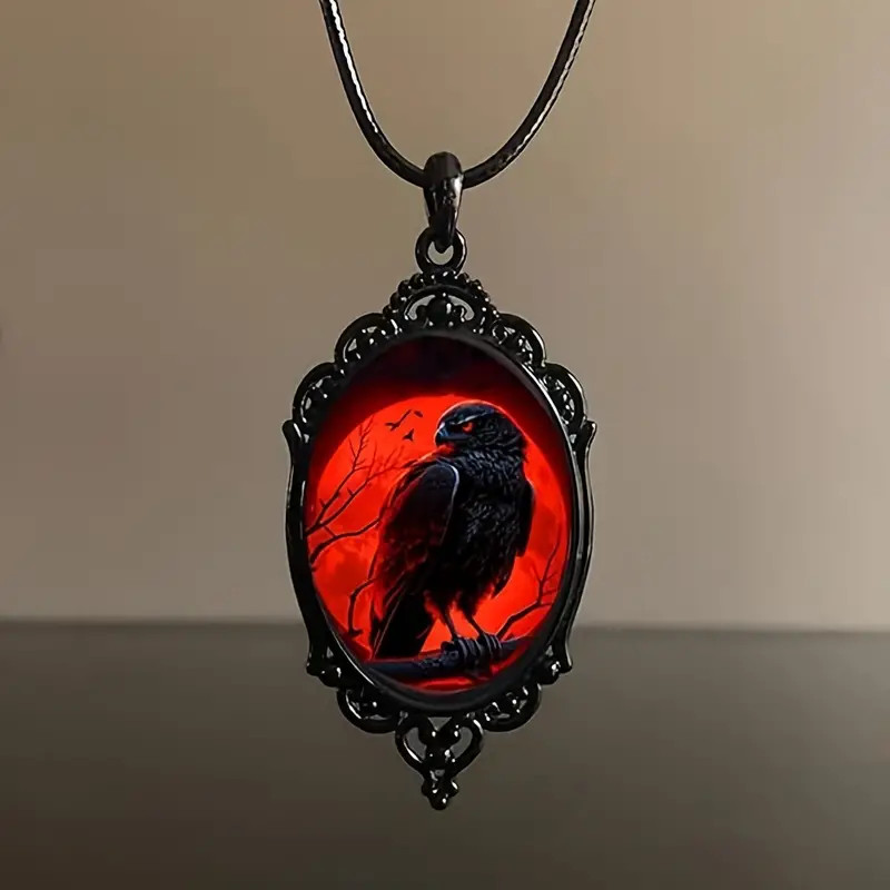 Raven Crow Bird Gothic Pendant Jewelry Vintage Vintage Black Necklace B