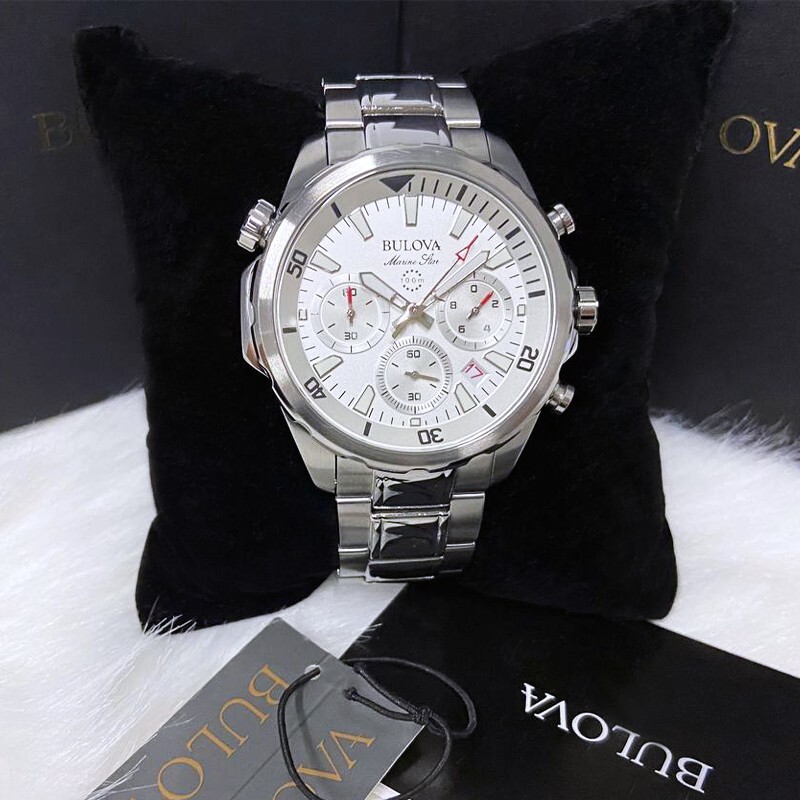 Men New Bulova Classic White Marine Star Stainless Steel 96B255 Watch (43MM)