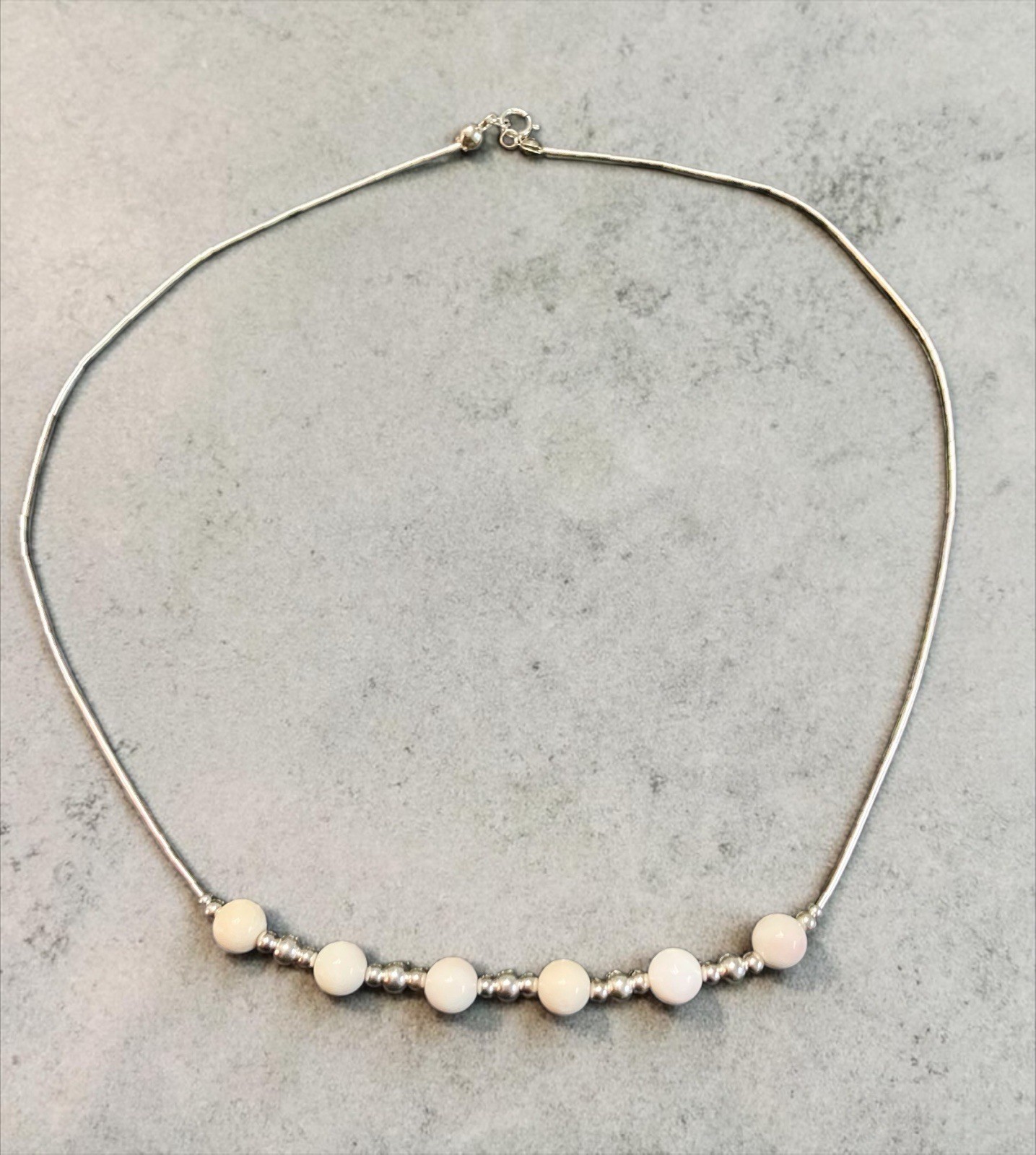 Southwestern Liquid 925 Sterling Silver Pink Conch Pearl Beads Necklace 18” NEW