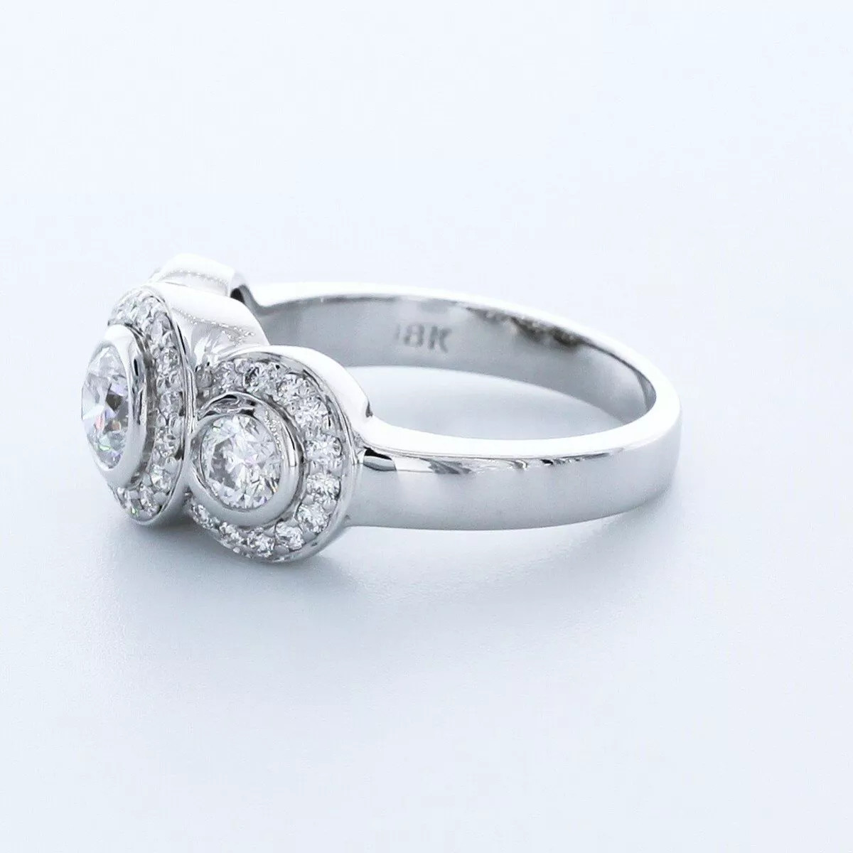 14K Gold 3-Stone Engagement Ring Halo 1.81 Carat Round Lab-Grown Diamond E VS1