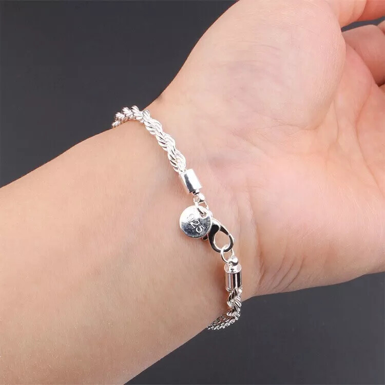 Unisex Women’s 925 Sterling Silver Bracelet Size 8 Inches 4MM lobster Xmas Gifts