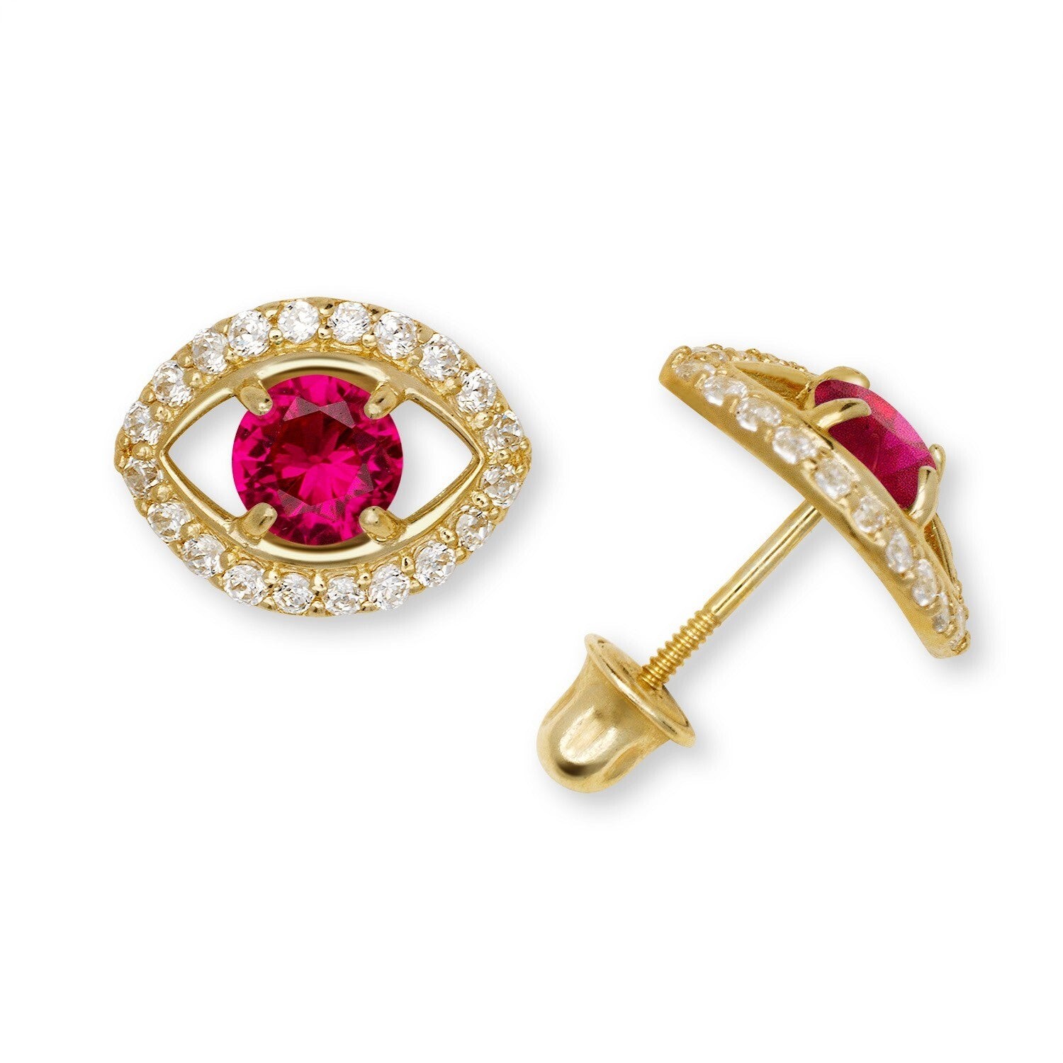 14k Yellow/White CZ Stud Earrings Screwback