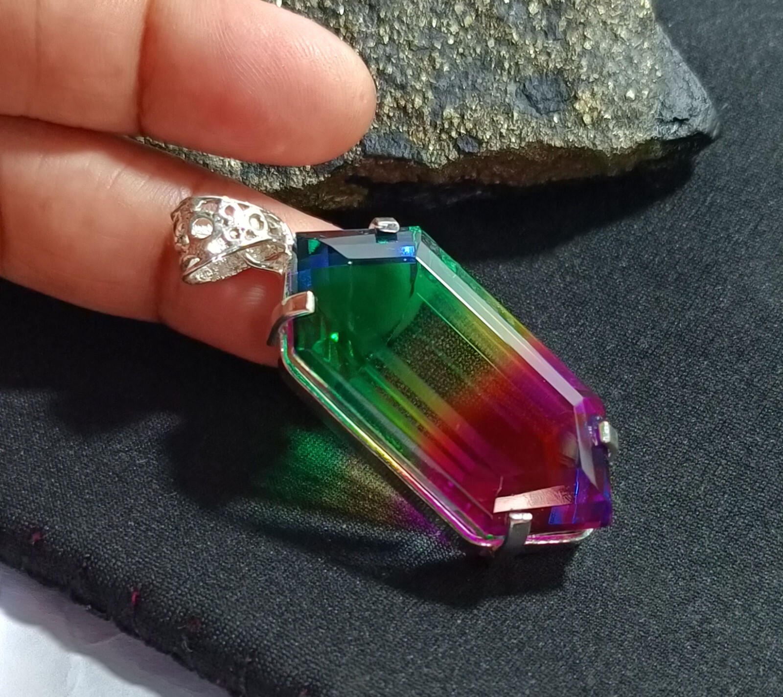 Multi-Color Loose Natural 100.20 Ct Tourmaline Pendant 925 Solid Silver Gemstone