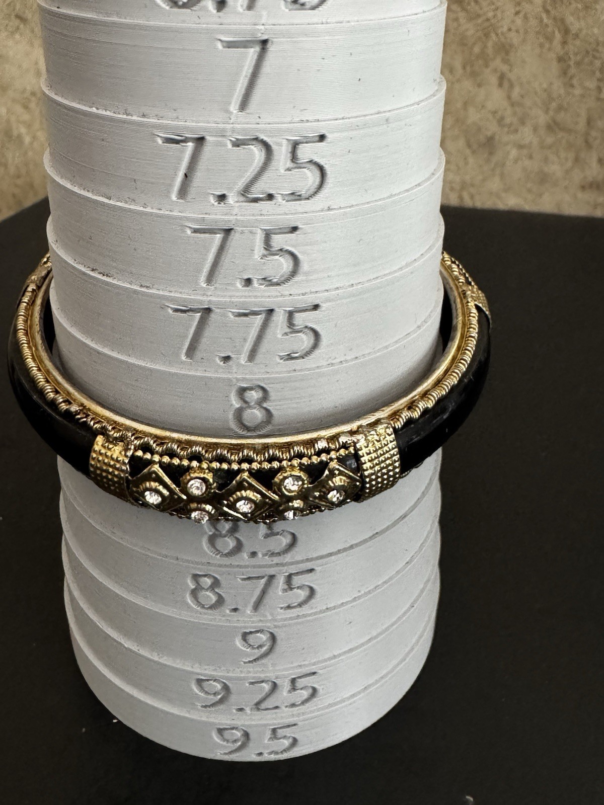 Gold Tone Black Cream Enamel Hinged Bangle Bracelet Lot Size 8 Missing Stones