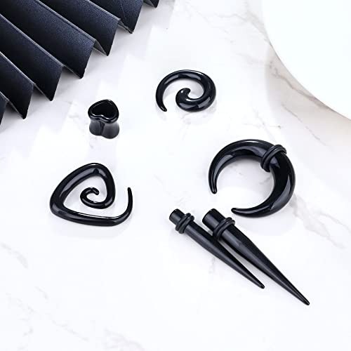 102Pcs Ear Stretching Kit 14G-00G Ear Gauges Expander Set Acrylic Black tone
