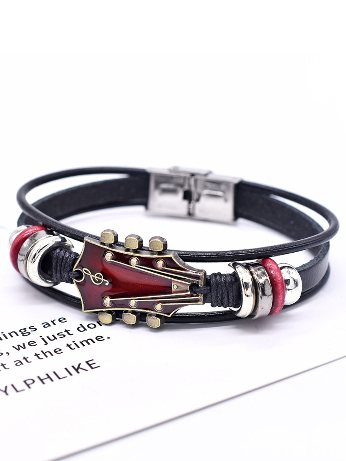 Retro Faux Leather Guitar Bracelet,Zinc Alloy Rock Music Guitar Bracelet ET