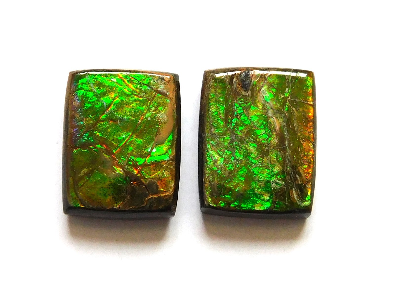 9.80 Cts Natural Ammolite (12.3mm X9.5 mm each) Loose Cabochon Match Pair PA22