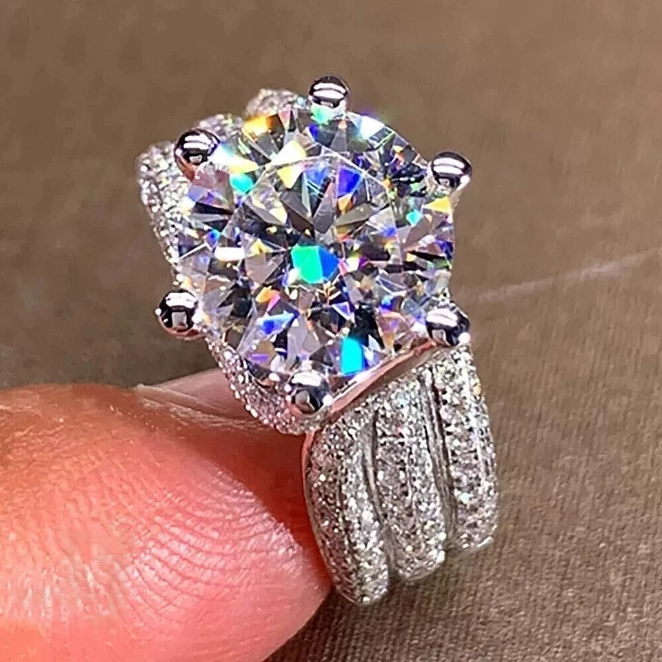 4 CT Excellent Round Cut Moissanite Fancy Engagement Ring Solid 14K White Gold