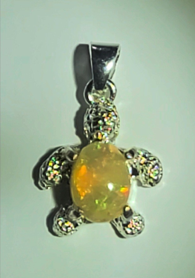 Ethiopian Fire Opal Turtle Pendant 9X7/ 925 Sterling Silver (SEE DETAILS)