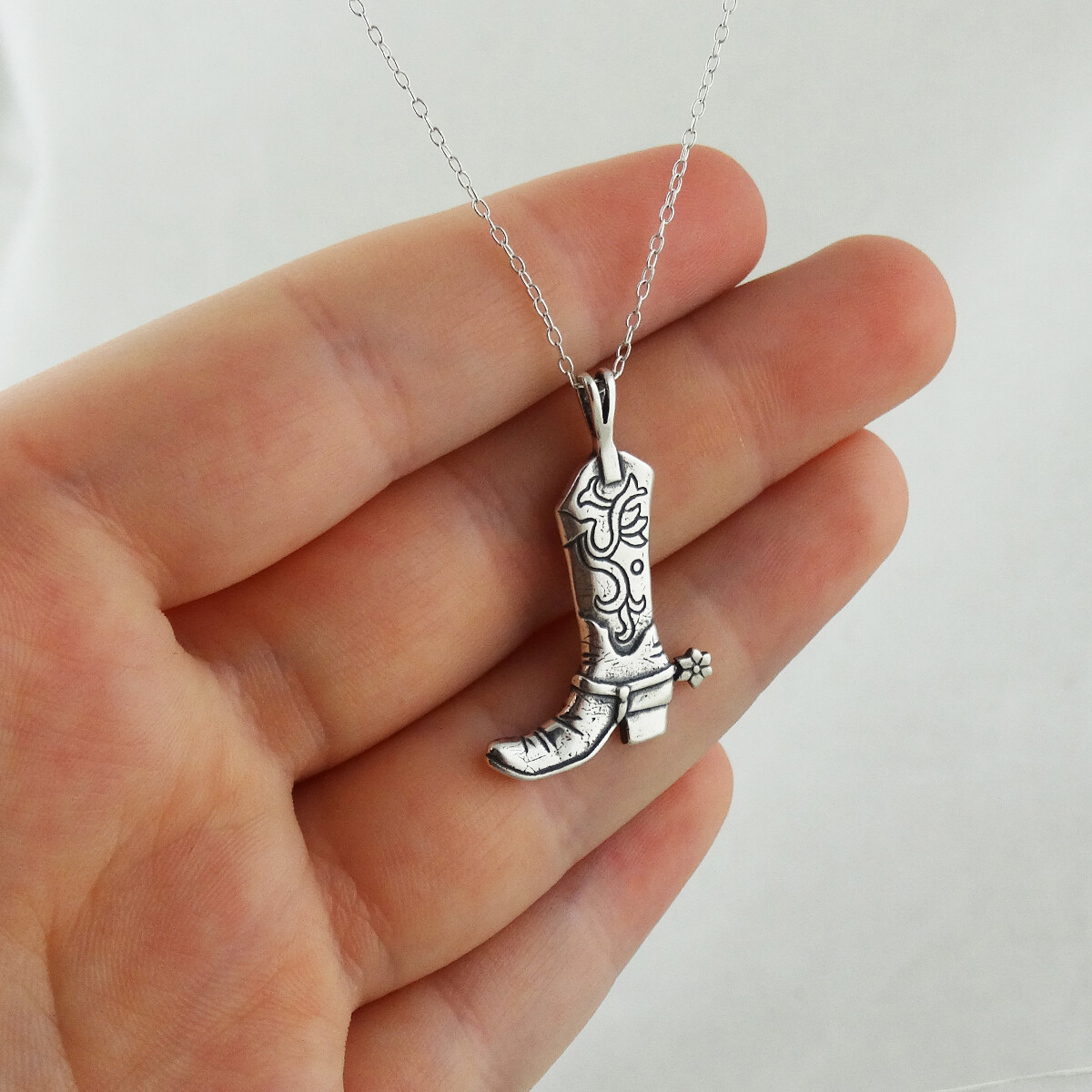 Cowboy Boot w/ Spur Pendant Necklace 925 Sterling Silver Country Girl Gift NEW