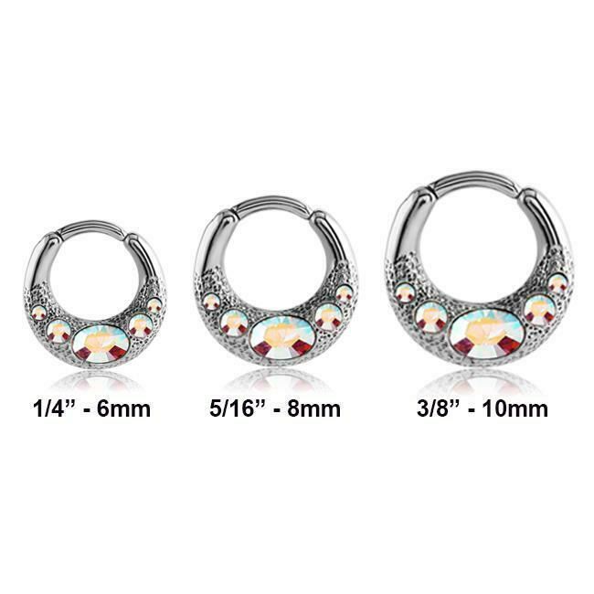 316L Surgical Steel Septum Clicker Helix Nose Ring Hoop Aurora CZ Ring