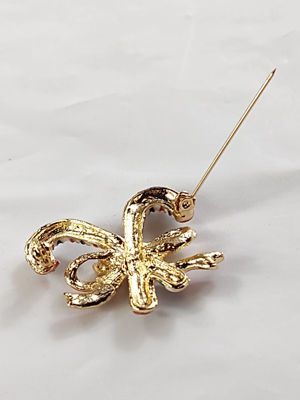 Christmas Holidays Double Candy Canes With Red Bow Brooch Pin Costume Jewelry