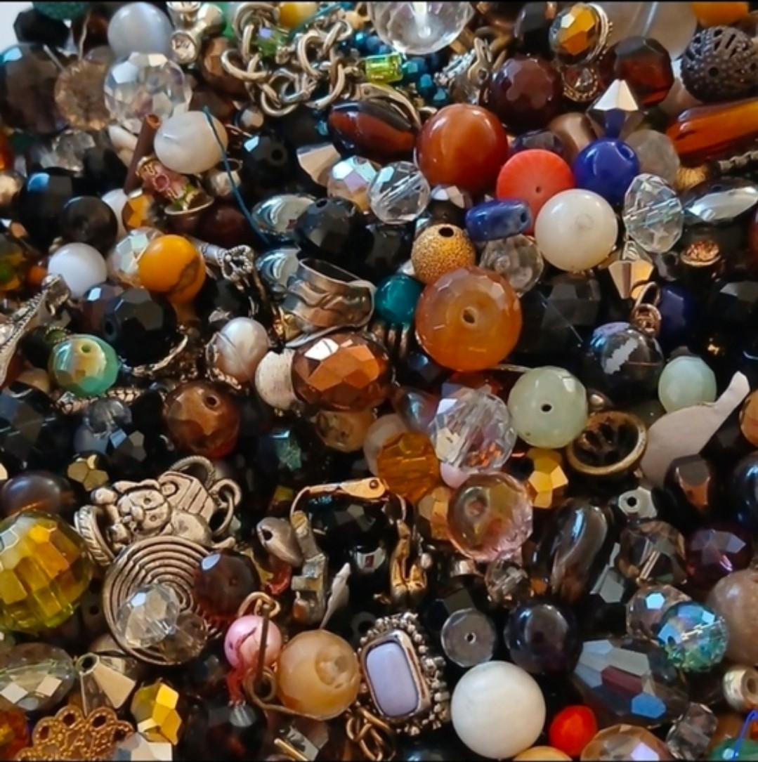 Assorted Multicolor Loose Natural Gemstones. Silver And Gold Charms And Spacers