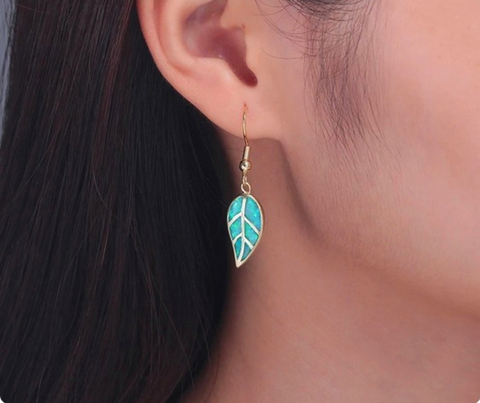 Opal Leaf Earrings Blue Fire Opal Earrings with Leaf Opal Pendant Stainless Steel