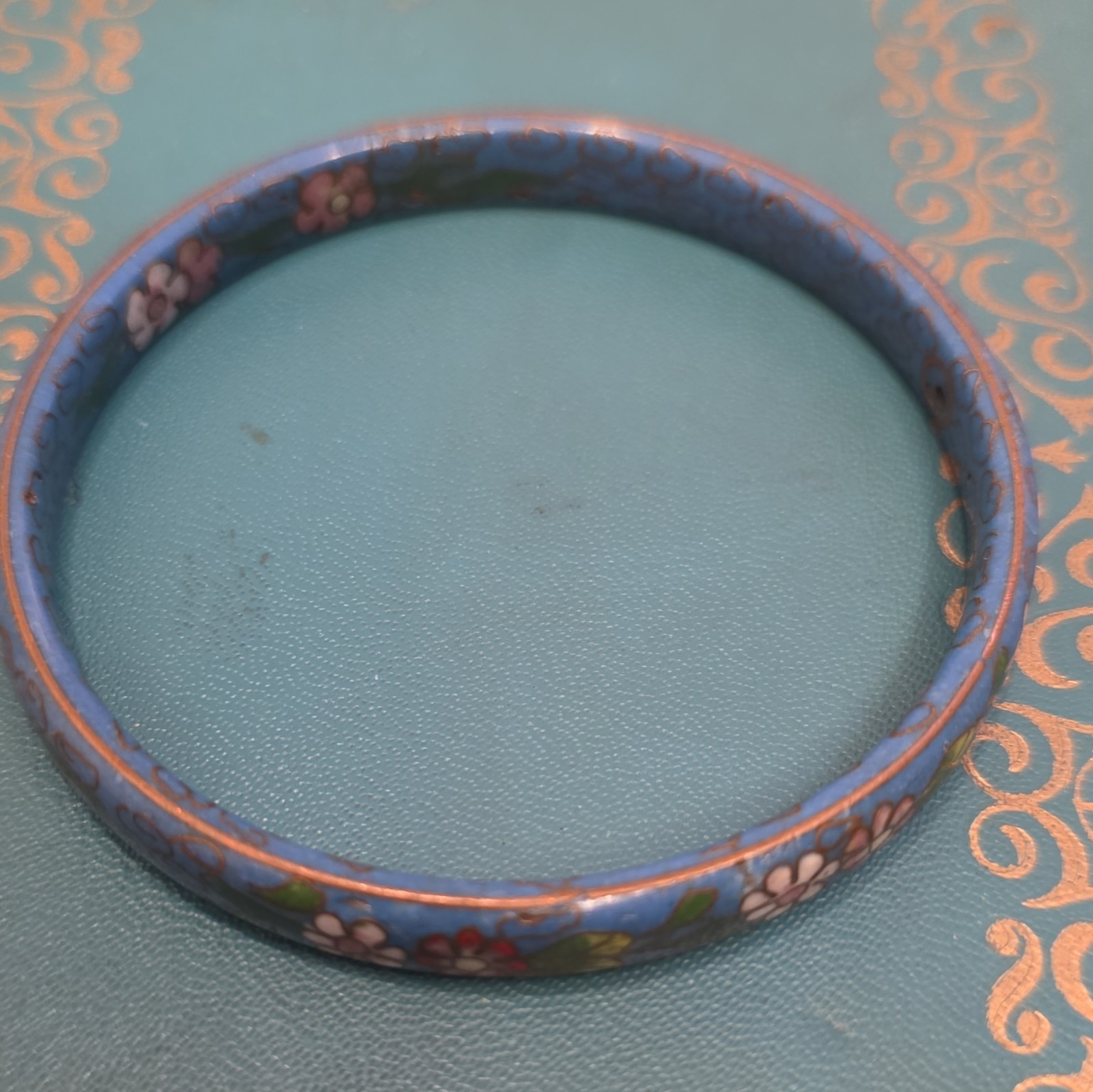 Cloisonne Enamel Floral Bangle Bracelets Lot of 4 Multicolor Stackable