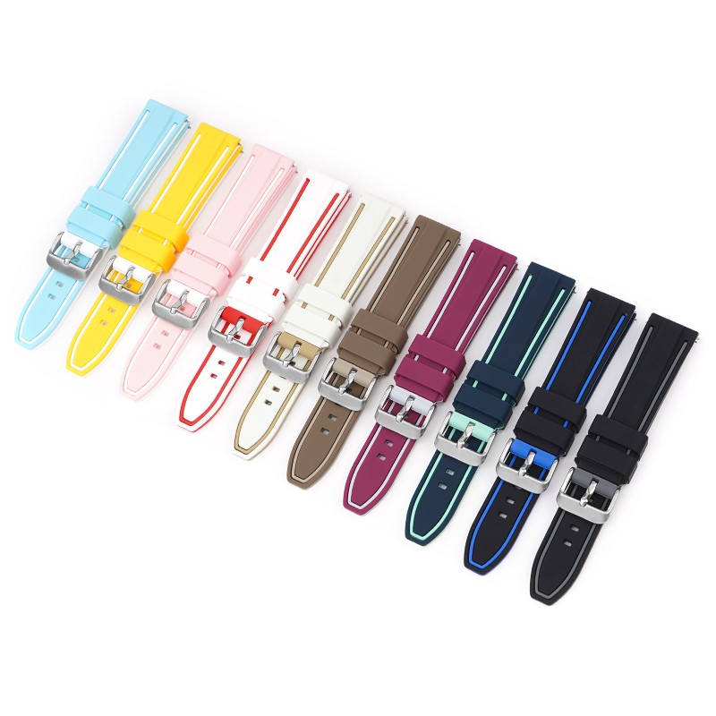 Quick Release 20mm 22mm 24mm 26mm Double Color Watch Band Soft Silicone Strap
