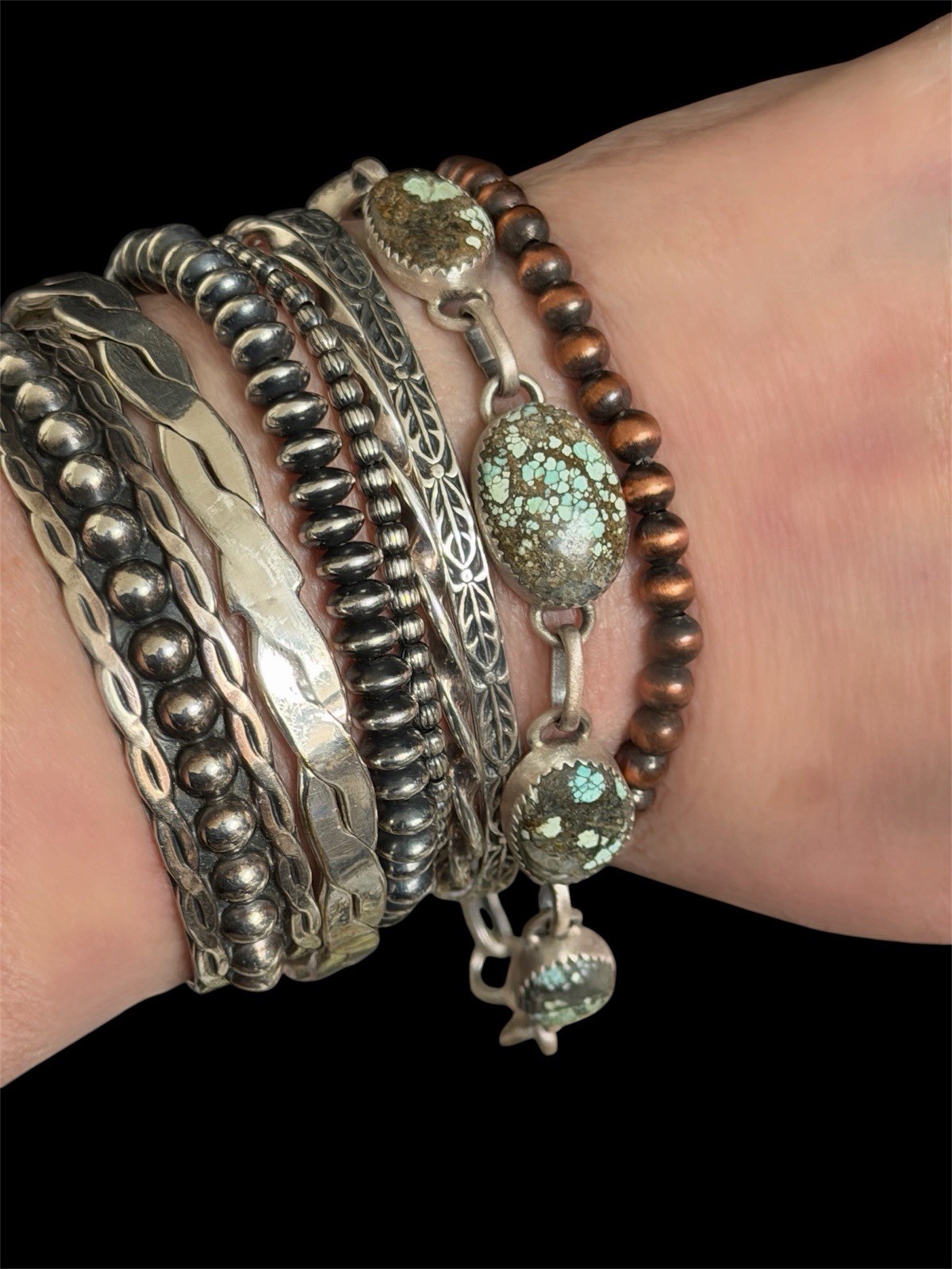 Dry Creek Turquoise Sterling Silver 5 Stone Link Bracelet 7–9” Adjustable