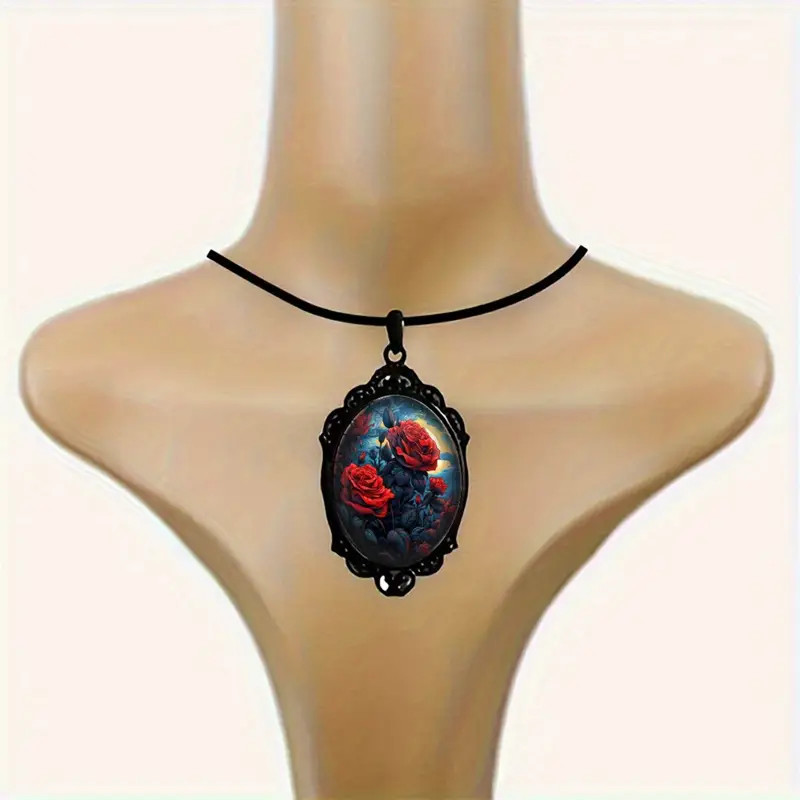 Flower Rose Gothic Pendant Jewelry Love Vintage Black Necklace E