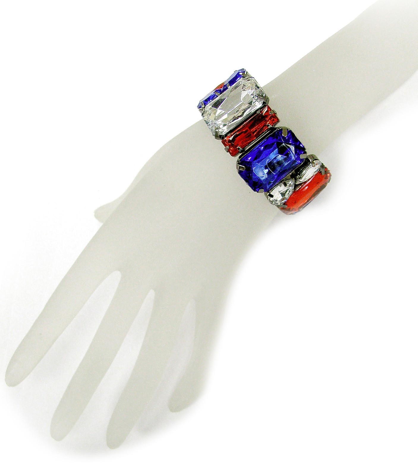 Red White Blue Bracelet Patriotic Acrylic Bling Beaded Stretch Bracelet