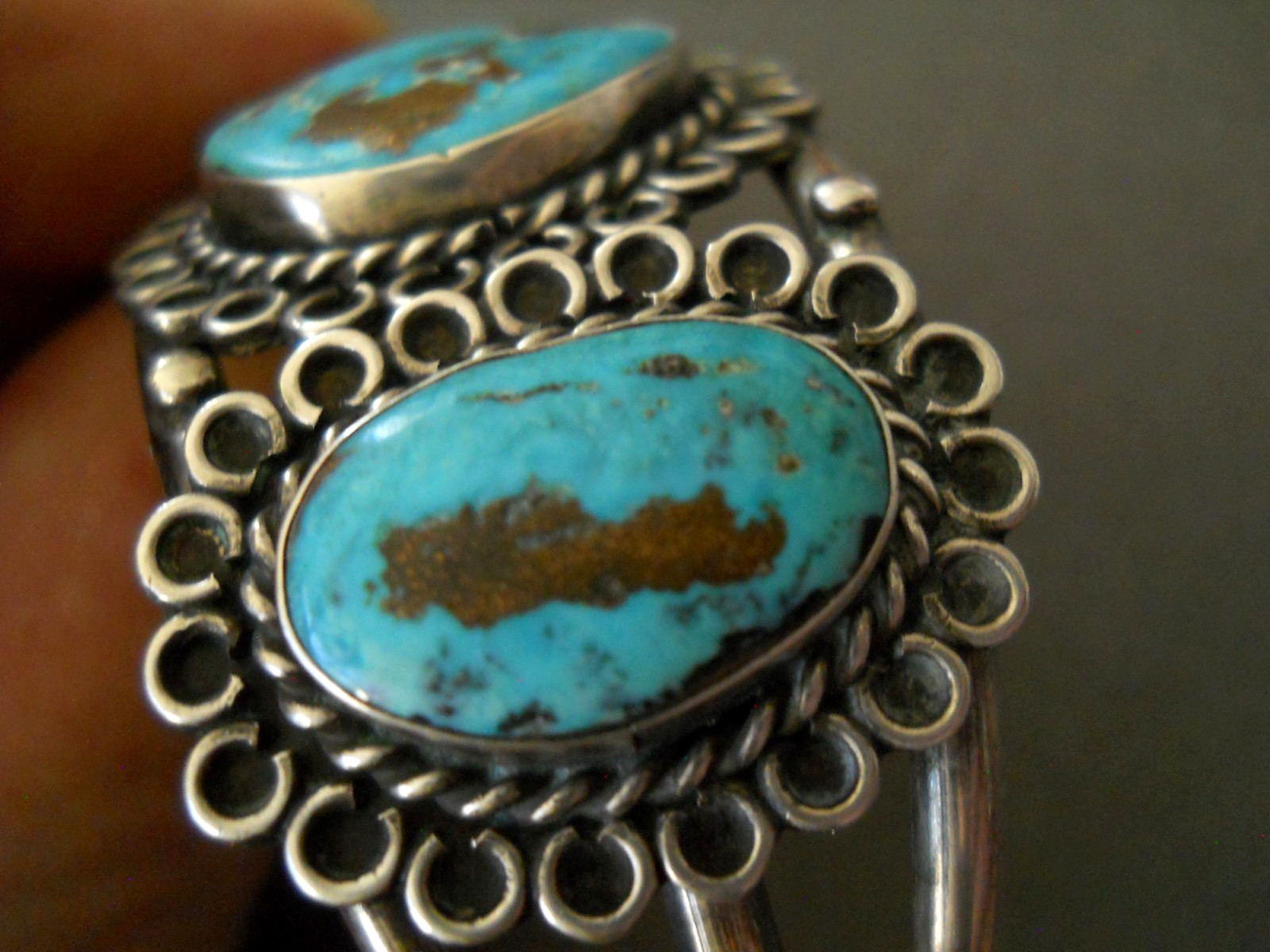 Native American Navajo Blue Turquoise w/Pyrite Sterling Silver Cuff Bracelet 40g