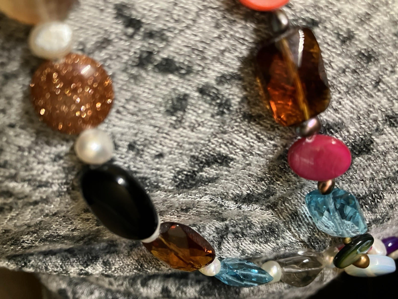 Lovely Faux Turquoise & Semi-Precious Colorful Gemstones Multi-Strand Necklace