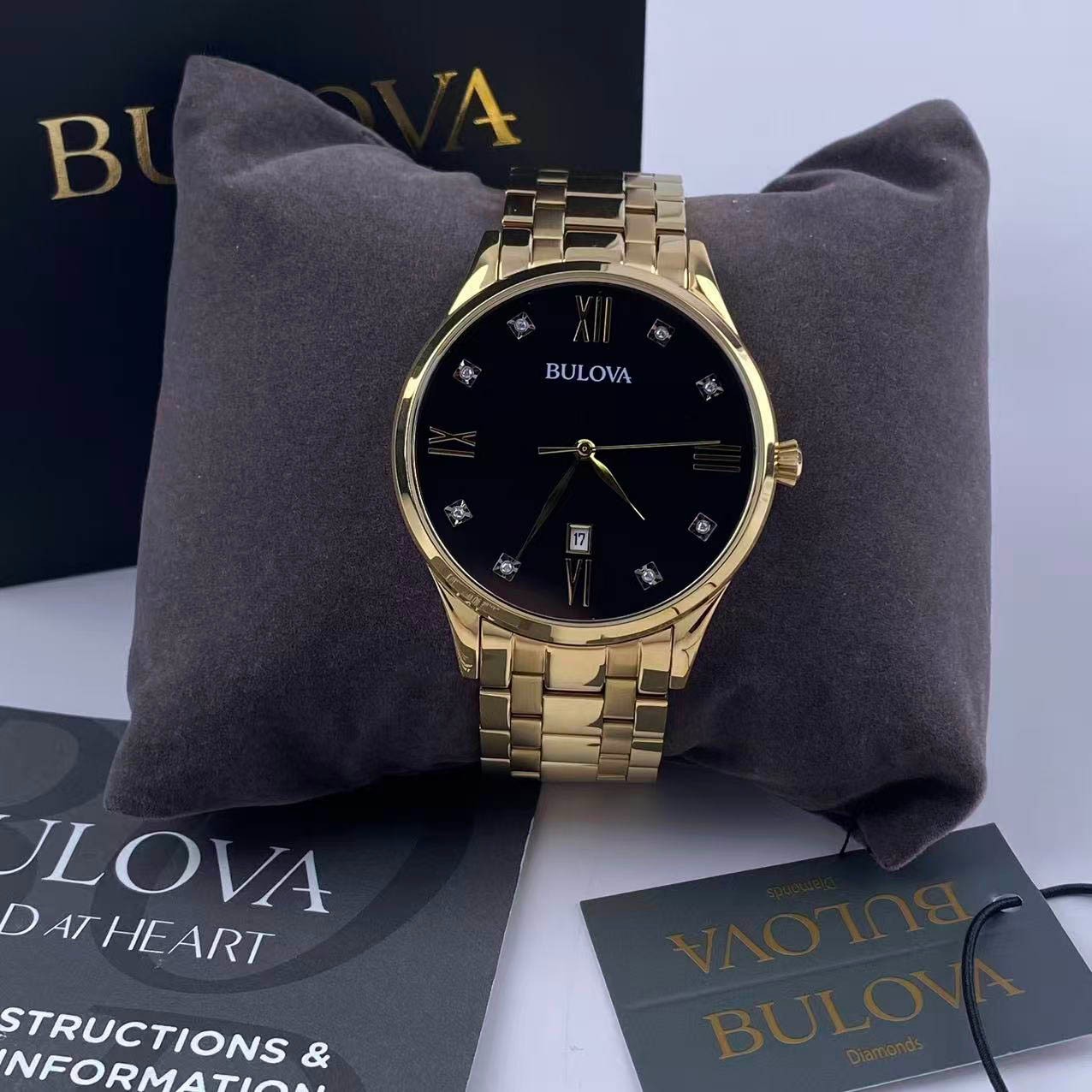 New Bulova Men’s Classic Quartz Watch Black Dial Stainless Steel 97D108 40 mm