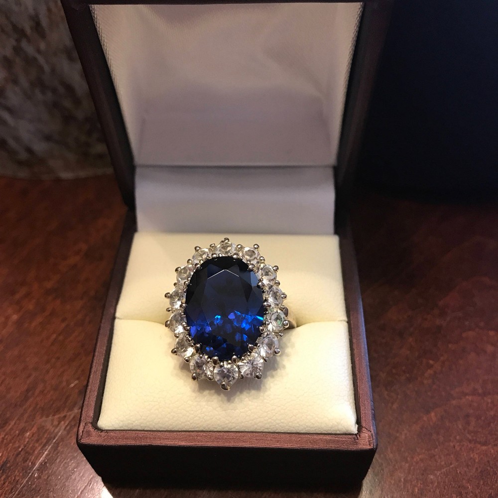 8Ct Oval Cut Natural Sapphire Diamond Engagement Ring 14K White Gold Halo Size 7