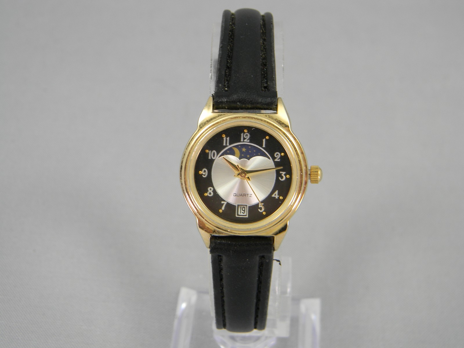 Moon Phase Watch Women 23mm Gold Tone Date Japan Movement New Battery