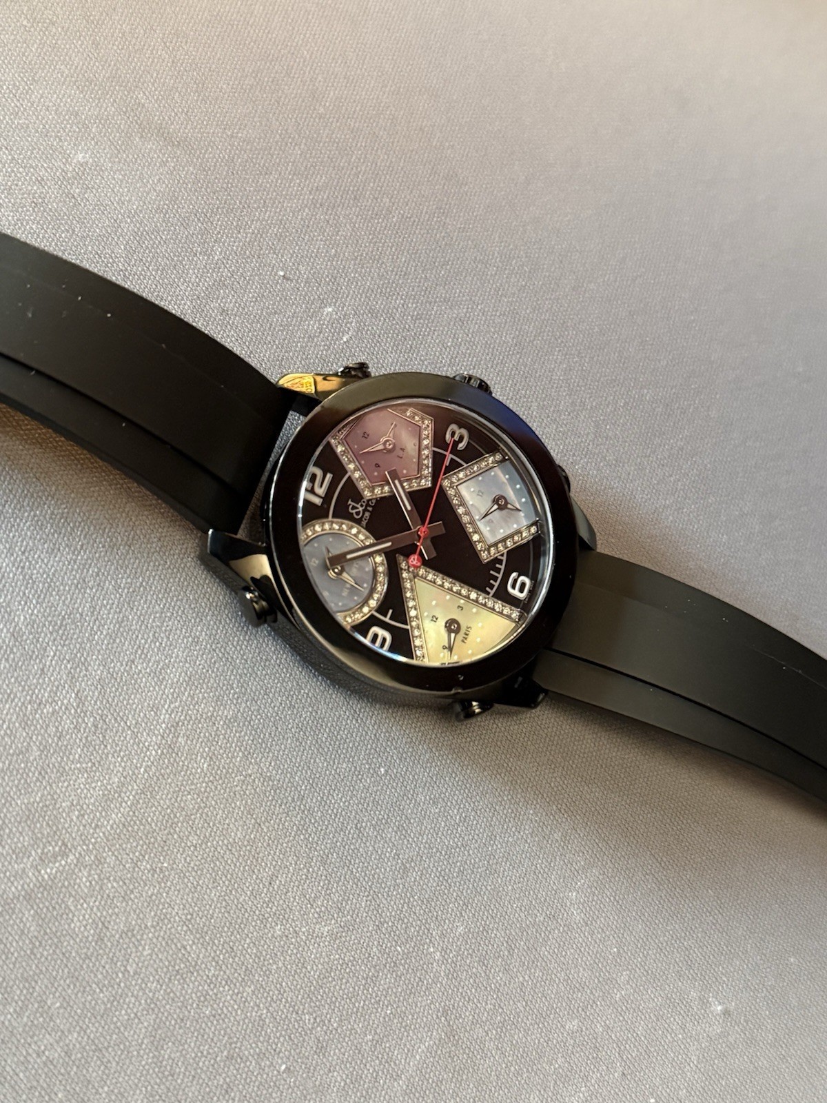 Jacob & Co Five Time Zone Quartz 40mm Black Diamond Dial A5267 NEEDS BATTERY