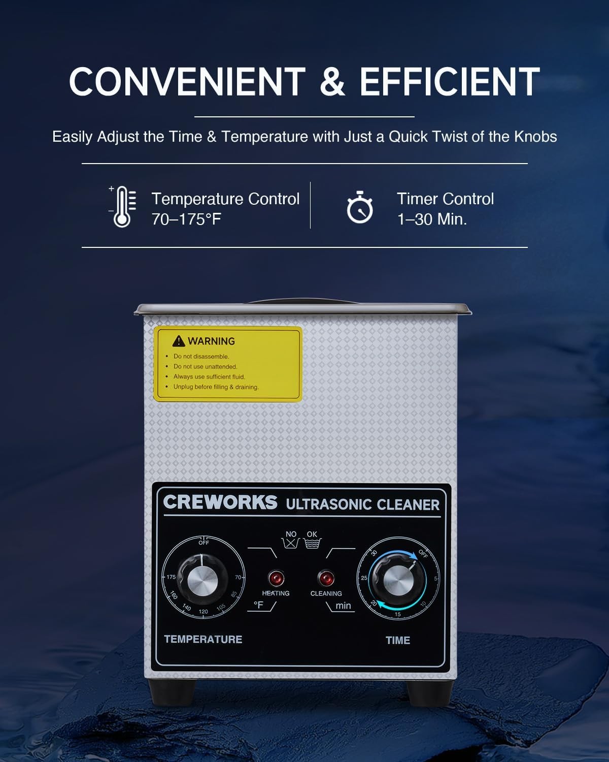 CREWORKS Ultrasonic Cleaner with Heater Timer, 1/2 Gallon Stainless Steel 60…