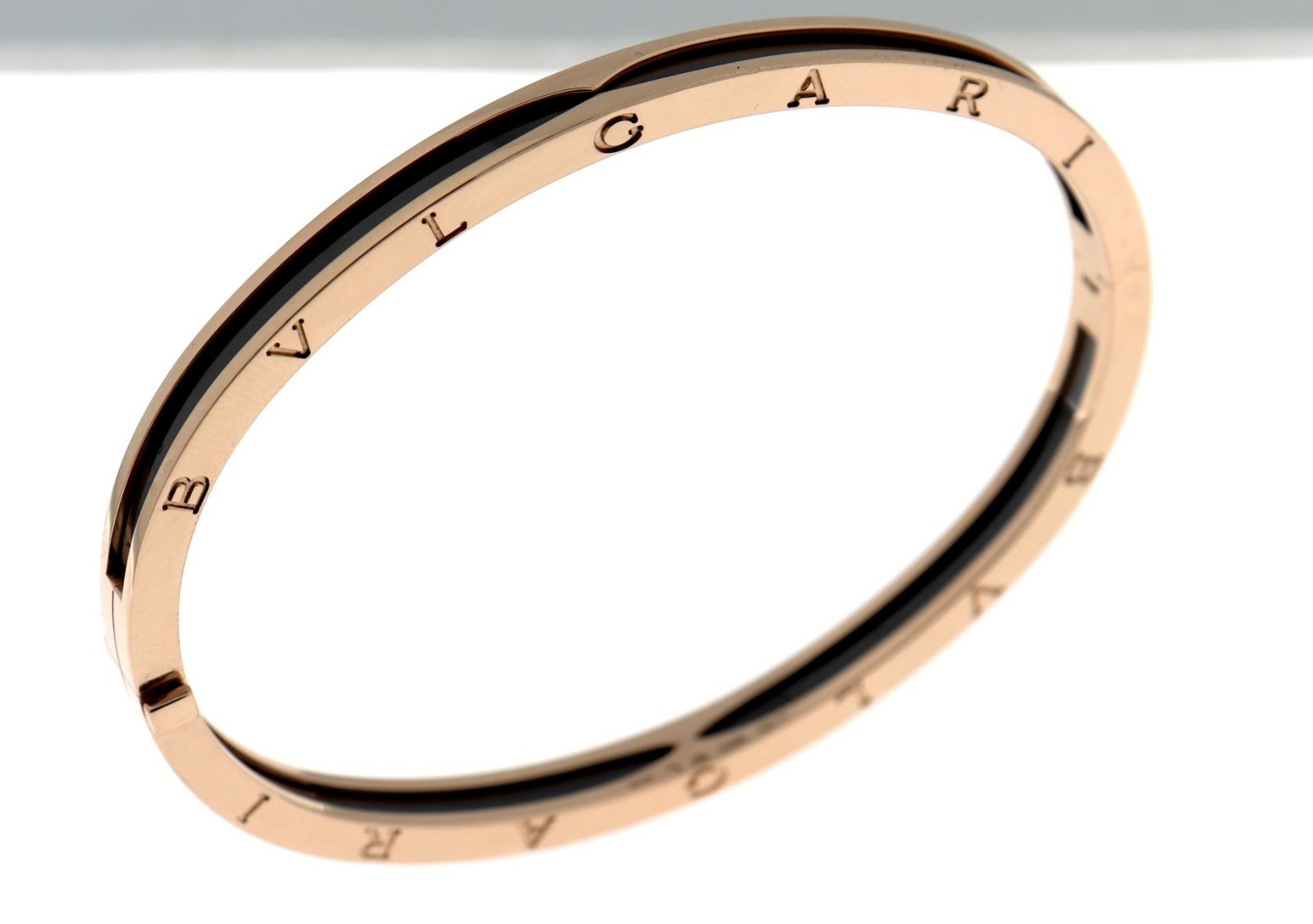 Bulgari Bvlgari B.Zero1 B Zero One 18k Rose Gold Black Ceramic Bracelet Sz L $9K