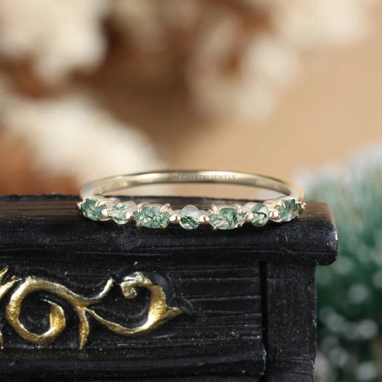 Marquise Moss Agate Ring 925 Sterling Silver Wedding/Engagement Ring for Women