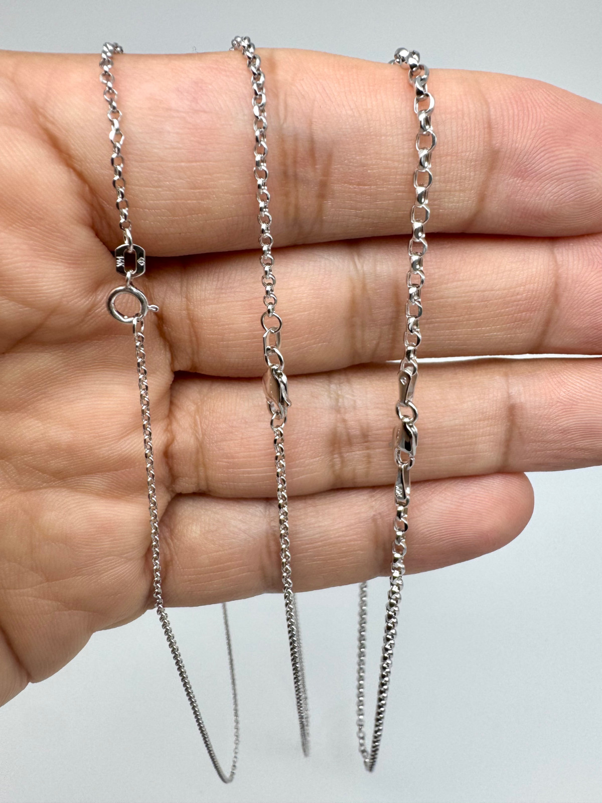 14K White Gold Round Rolo Cable Link Chain Necklace Diamond-Cut Chain 1.9-2.5mm