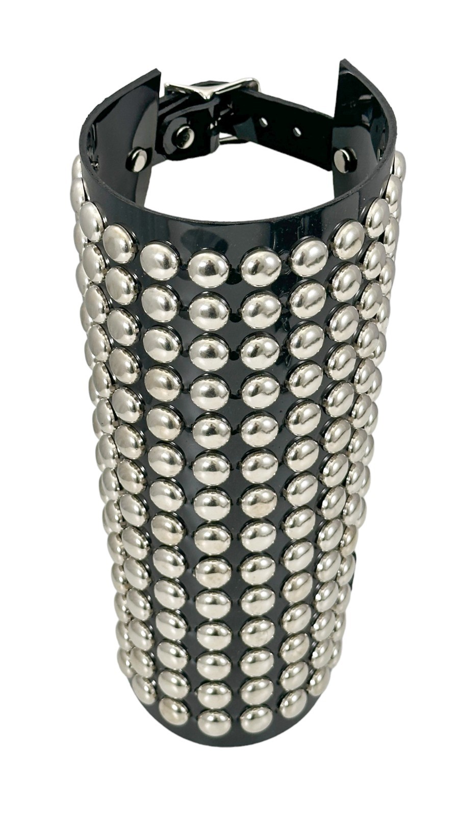 14 ROW ROUND STUD GAUNTLET BRACER WITH BUCKLE PVC VINYL PUNK THRASH METAL USA
