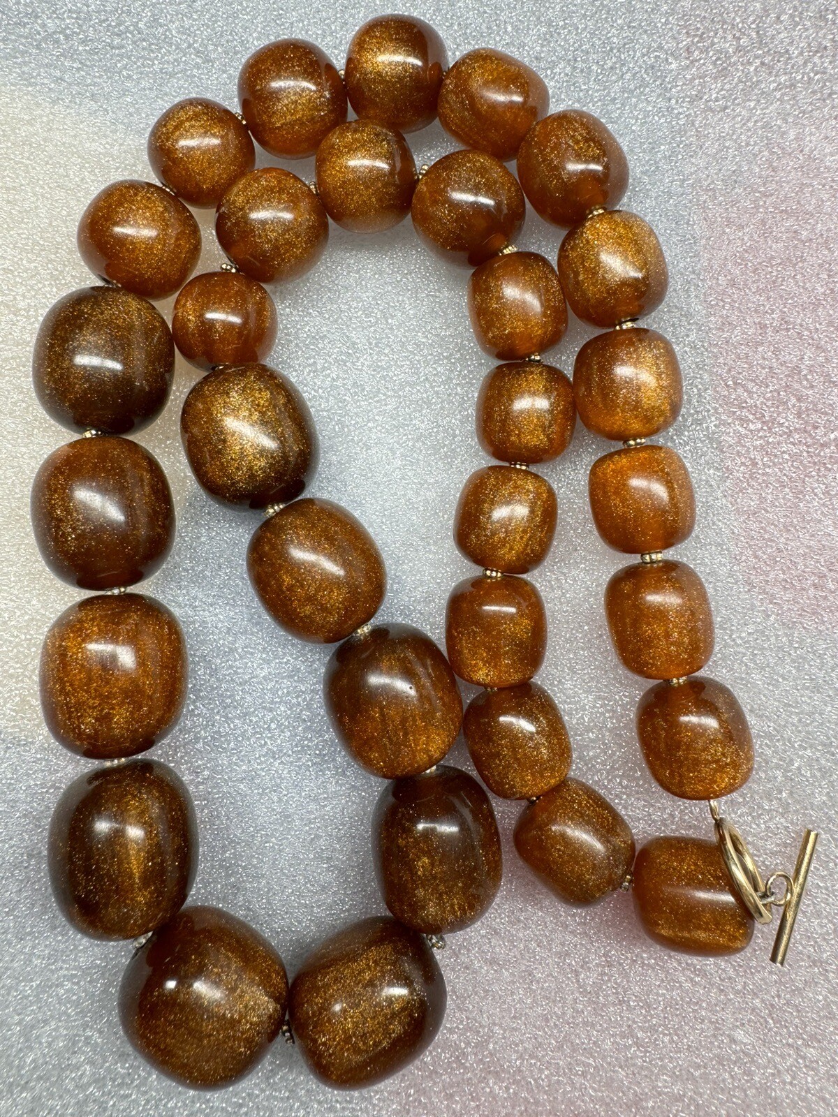 Rare Vintage Heavy Sparkling Coffee Brown Beaded Lucite Plastic Necklace G2U