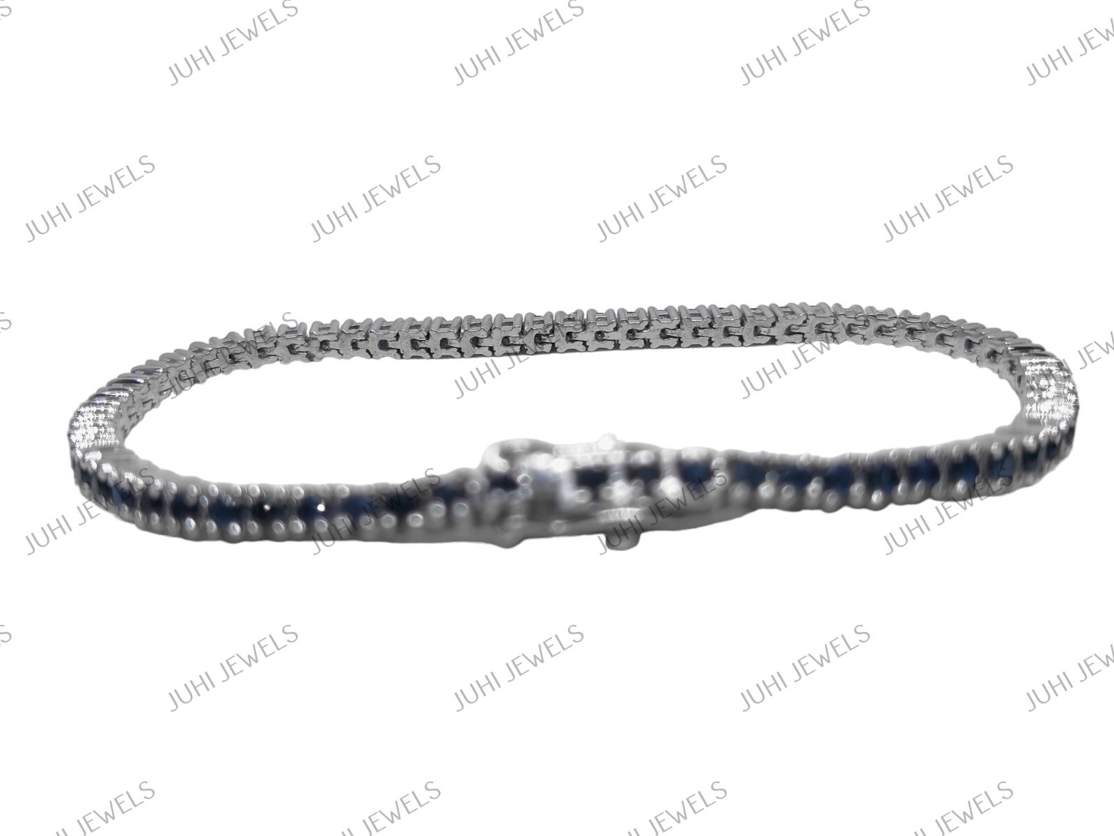 Tiny Sapphire Bracelet 925 Silver Blue Sapphire Tennis Bracelet Round Bracelet