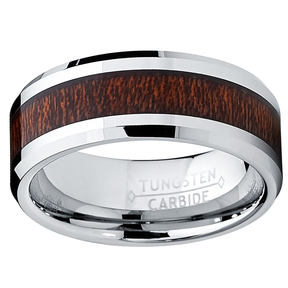 8MM Men’s Tungsten Carbide Ring Wedding Band Wood Inlay Sizes 7 to 13