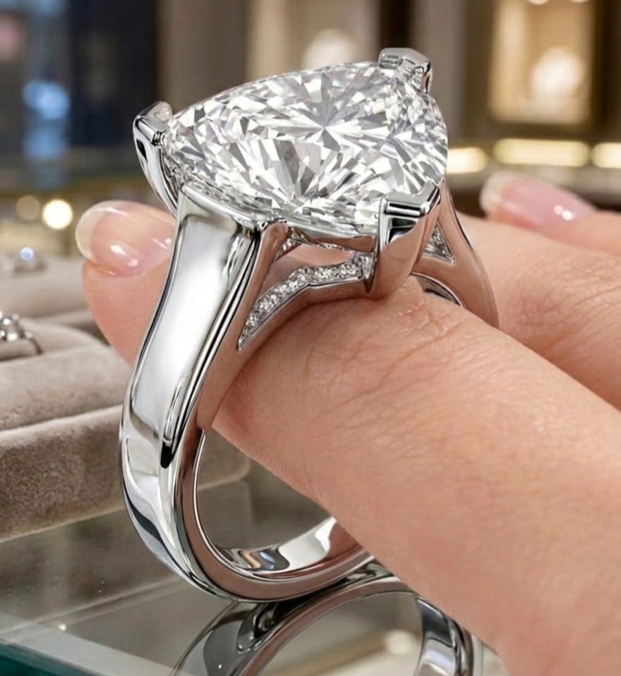 RARE 4.30 Ct Certified Trillion Cut White Natural Diamond Ring White Gold Finish